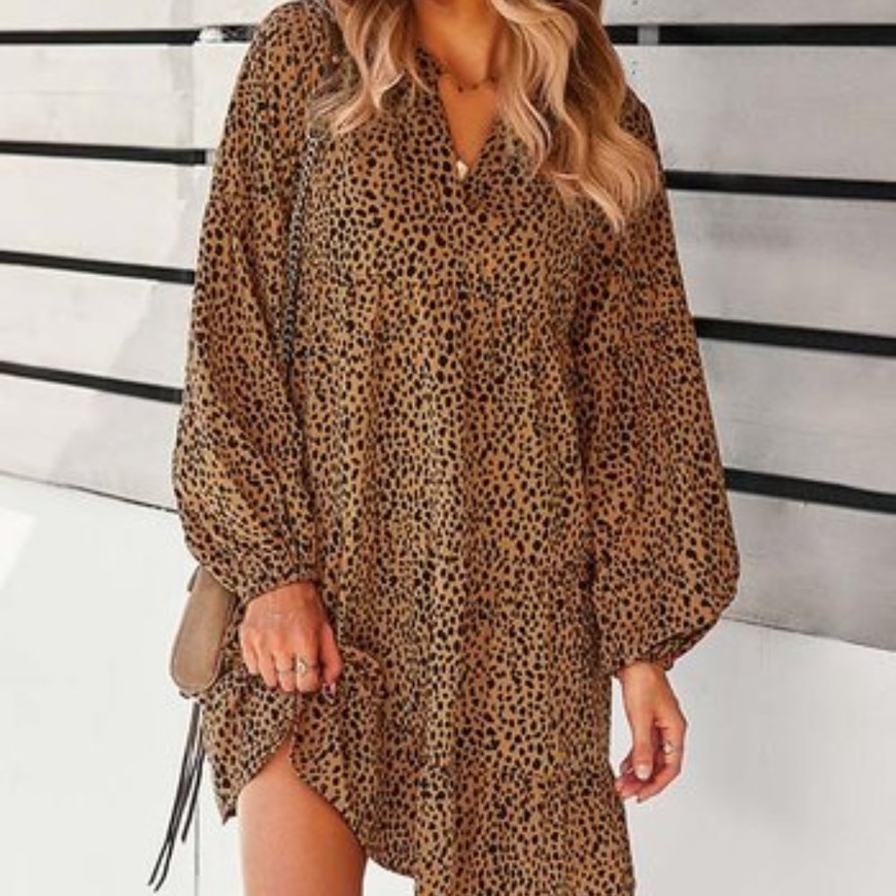 Supreme Fashion Cheetah Ruffle-Hem Shift Dress